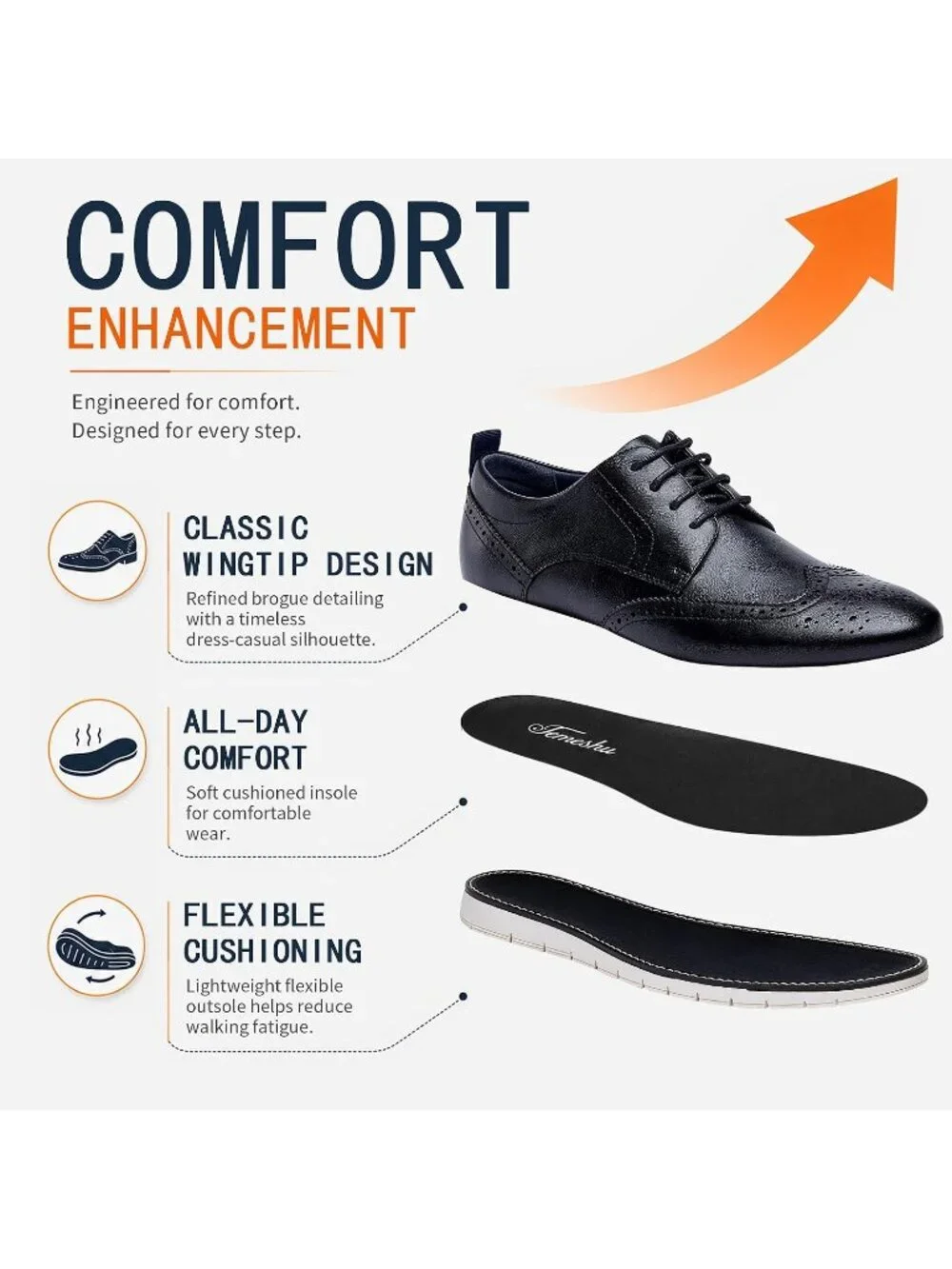 Men's Blue Wingtip Casual Leather Lace Up Fit Brogue Oxford Office Dress Shoes